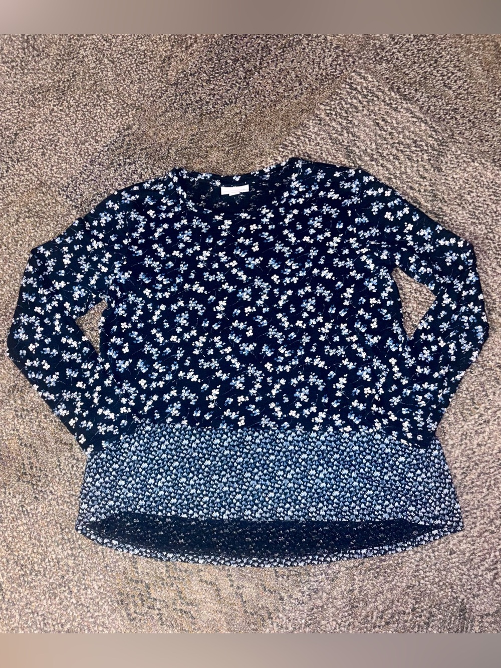 J Jill Blue Floral Long Sleeve Top Size Petite Small - EUC